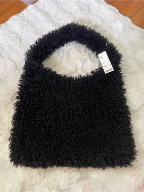 Black Faux Shearling Shoulder Bag